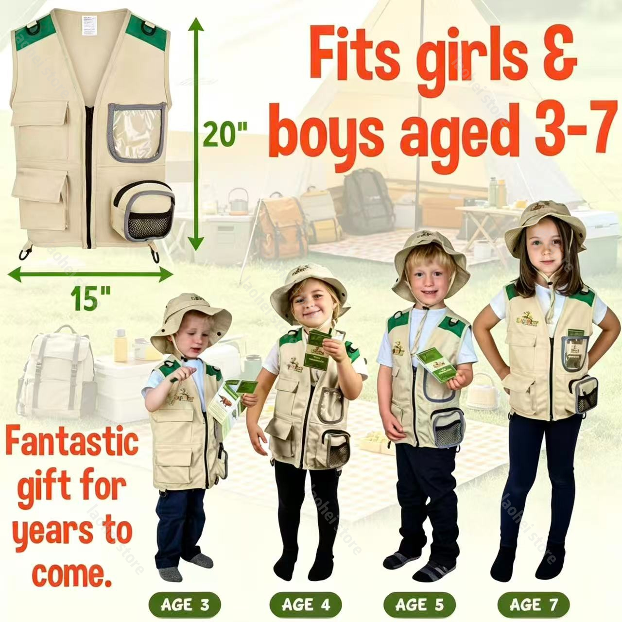 Kids Outdoor Hat - Kids Explorer Vest and Hat Costume