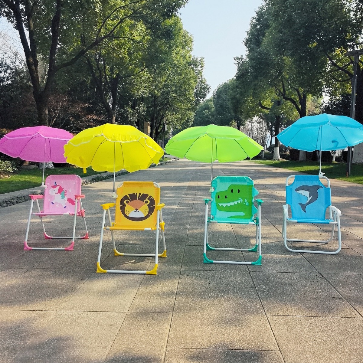 Kids Outdoor Lounge Chair With Umbrella - Children Outdoor Seat Portable Chair With