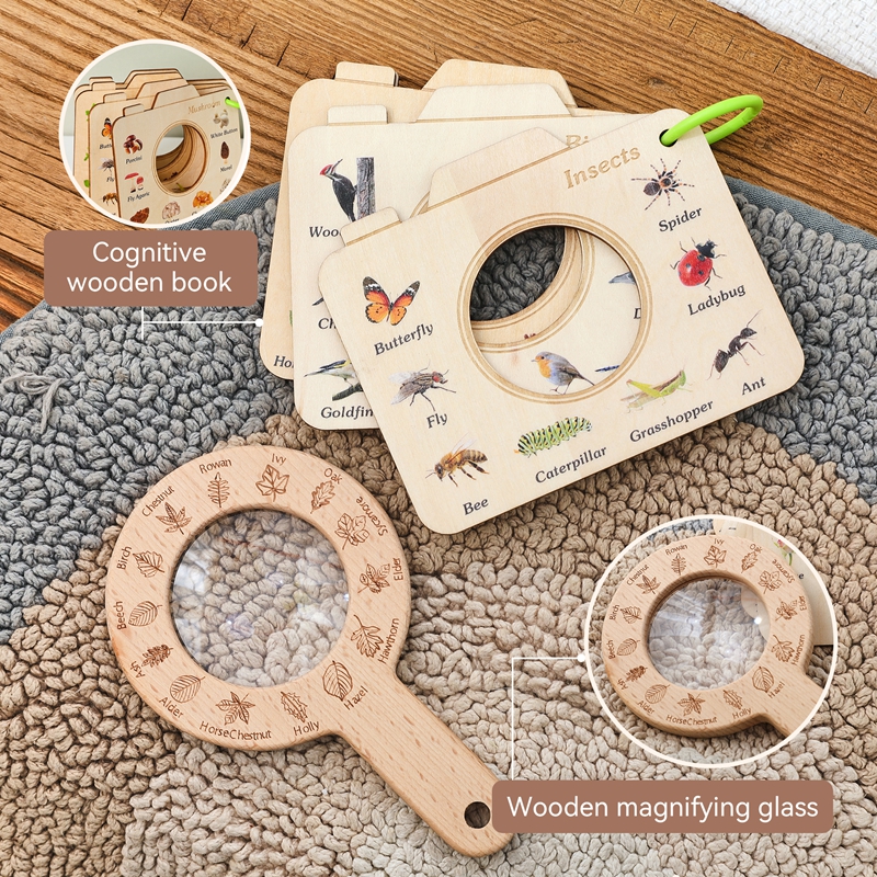 Kids Outdoor Explorer Set - Wooden Montessori Toy Magnifying Glass Outdoor