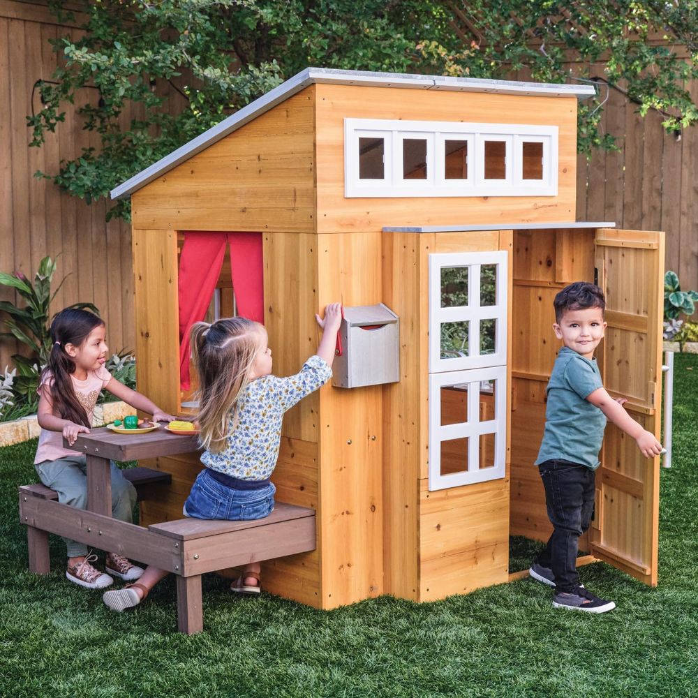 KidKraft Modern Wooden Playhou - đánh giá và giá Kids Outdoor Table